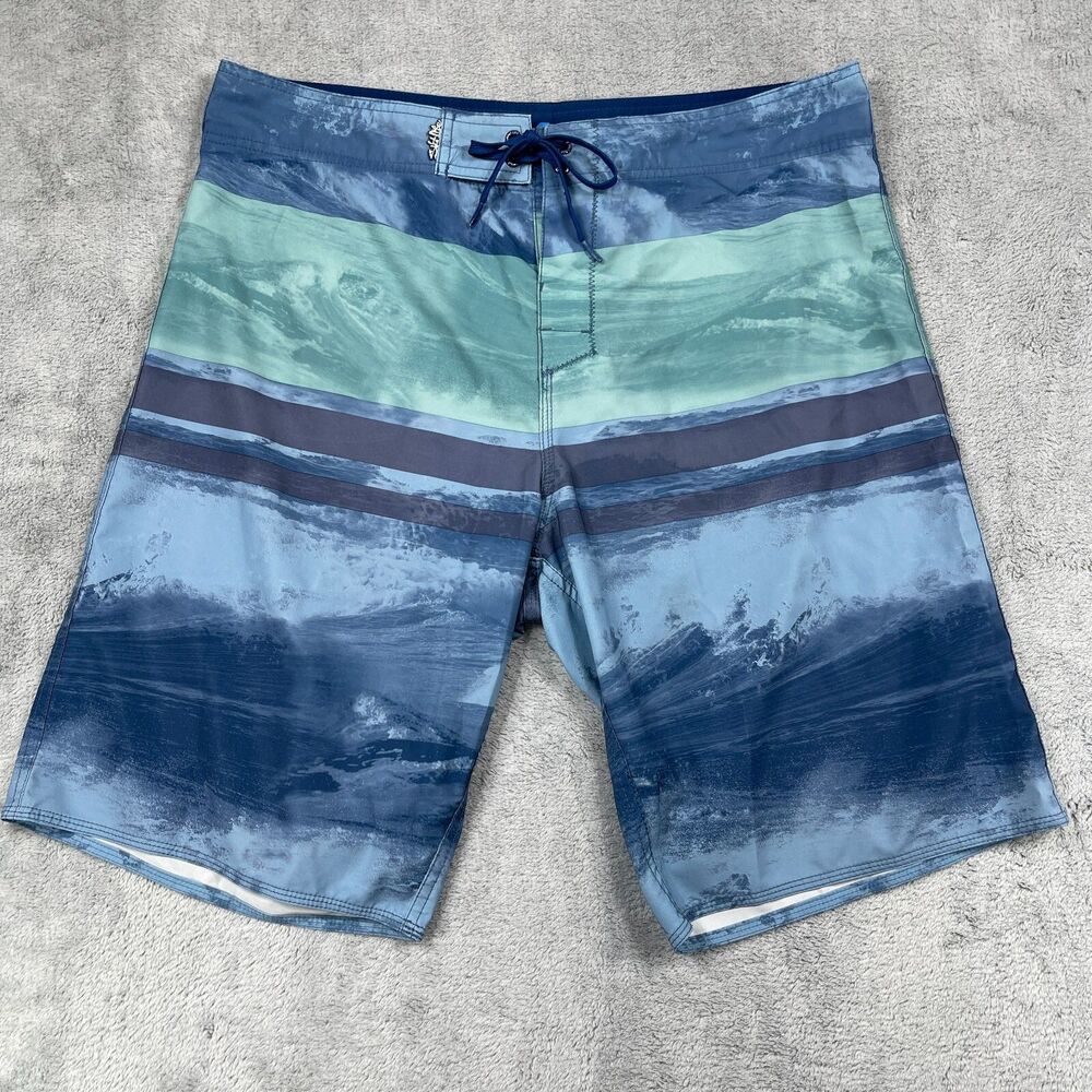Salt Life SLX-QD Boardshorts Men 38 Blue Green Vapor Stretch Swimwear Drawstring